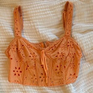 Emory Park Floral Eyelet Crop Top in Orange